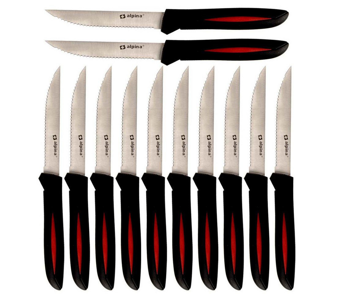 *Alpina* Steakmesser Alpina 12 teiliges Steakmesser-Set aus Edelstahl, schwarz-rot (12 Stück) von *Alpina*