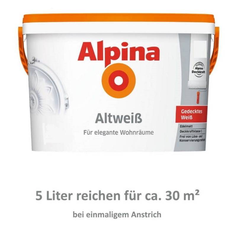 Alpina Wand- und Deckenfarbe Altweiß Innenfarbe gedecktes Weiß edelmatt 5 Liter von Alpina