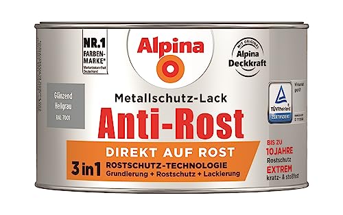 Alpina Metallschutzlack Anti-Rost Hellgrau 300ml glänzend von Alpina