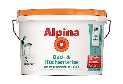 Alpina Bad- und Küchenfarbe in weiß matt – Anti-Schimmel Wandfarbe für Feuchträume – ergiebig, gut deckend & reinigungsfähig – 1 Liter von Alpina