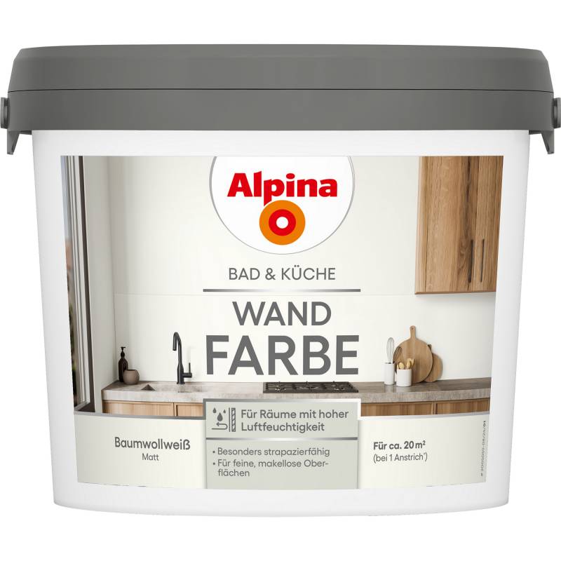 Alpina Bad- und Küchenfarbe Baumwollweiß 2,5 l von Alpina