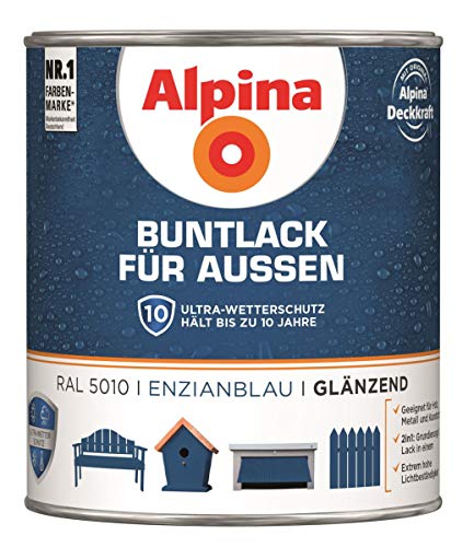 Alpina Buntlack Metalllack 0,75L enzianblau Ral 5010 glänzend Außen von Alpina