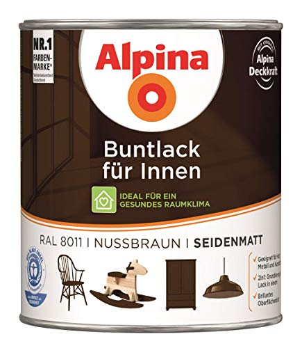 Alpina Buntlack Metalllack 0,75L nussbraun Ral 8011 seidenmatt Innen von Alpina