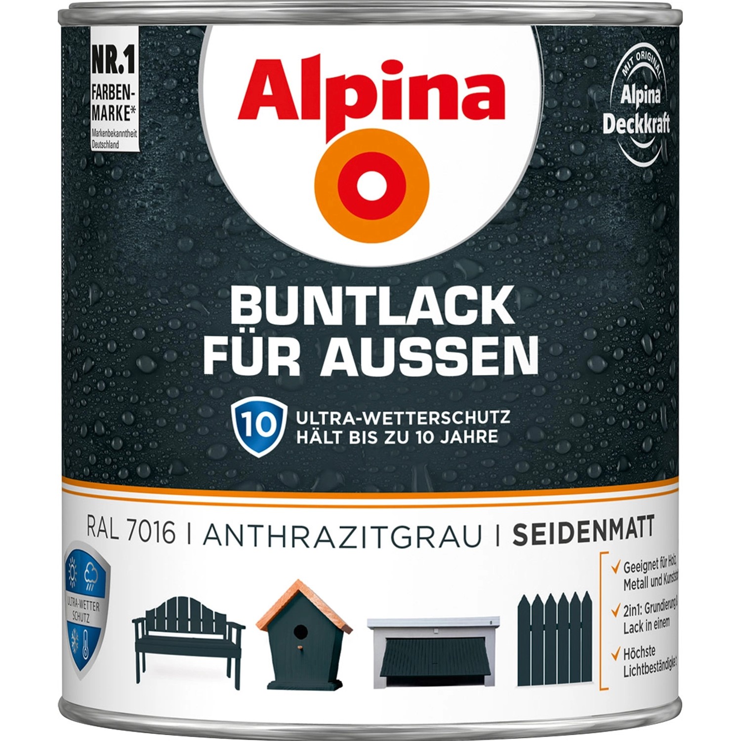Alpina Buntlack für Aussen Anthrazit seidenmatt 750 ml von Alpina