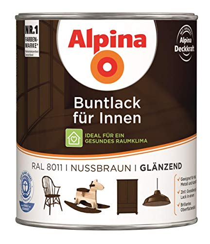 Alpina Buntlack Metalllack 0,75L nussbraun Ral 8011 glänzend Innen von Alpina