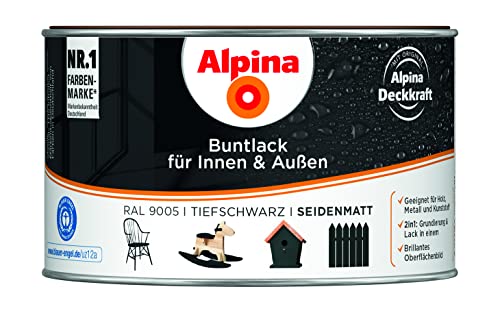 Alpina Buntlack für Innen & Außen Tiefschwarz seidenmatt 300ml von Alpina