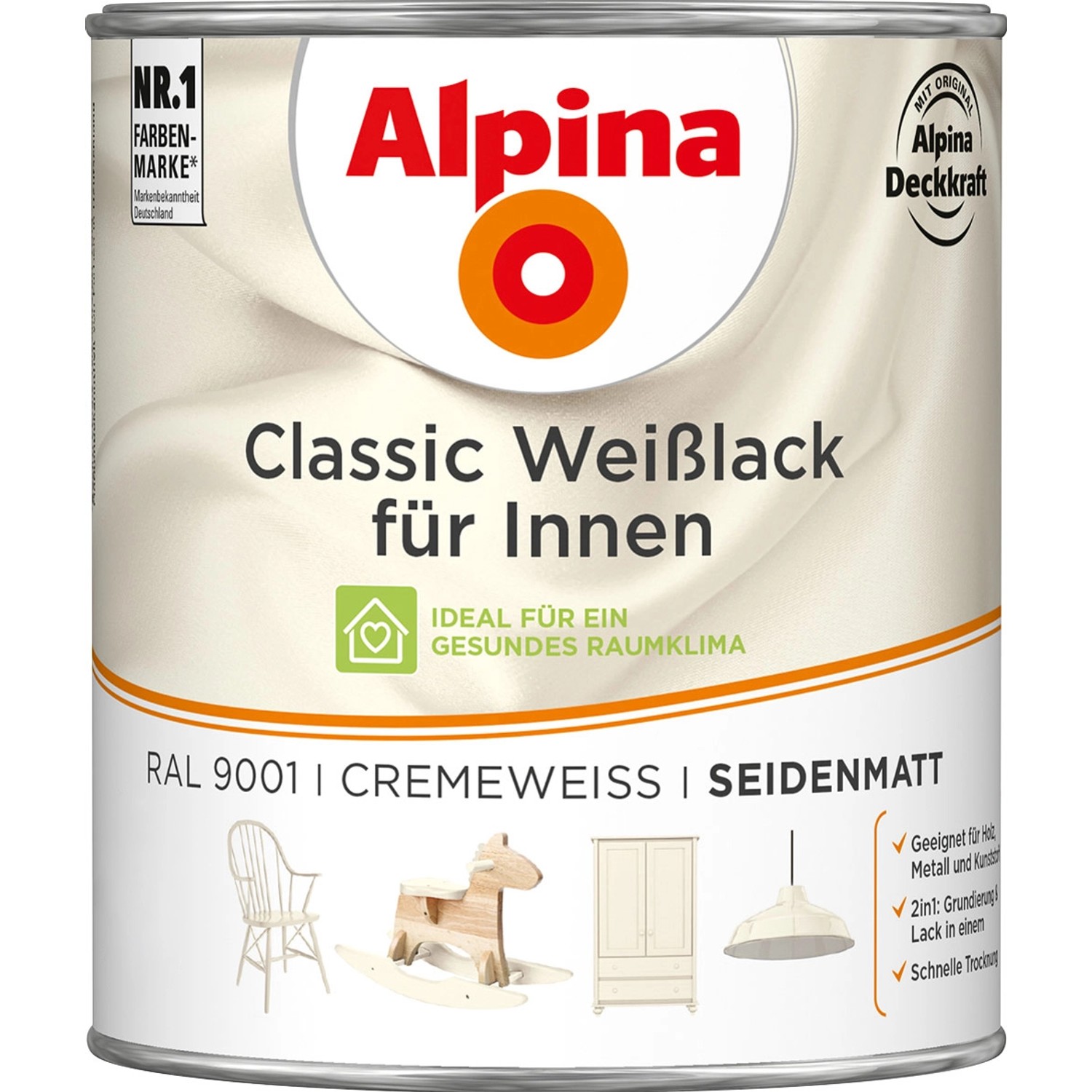 Alpina Classic Weißlack für Innen Creme seidenmatt 750 ml von Alpina