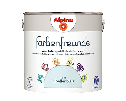 Alpina Farbenfreunde – Nr. 10 Libellenblau – Wandfarben speziell für Kinderzimmer – frei von konservierungs- und lösemittelfrei – für ein gesundes und behagliches Raumklima – 2,5L von Alpina