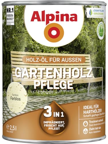 Alpina Holz-Öl Gartenholz-Pflege 3in1 Farblos 2,5 Liter von Alpina