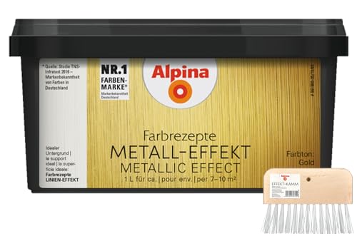 Alpina Farbrezepte METALL-EFFEKT Gold 1 Liter + Effekt-Kamm von Alpina