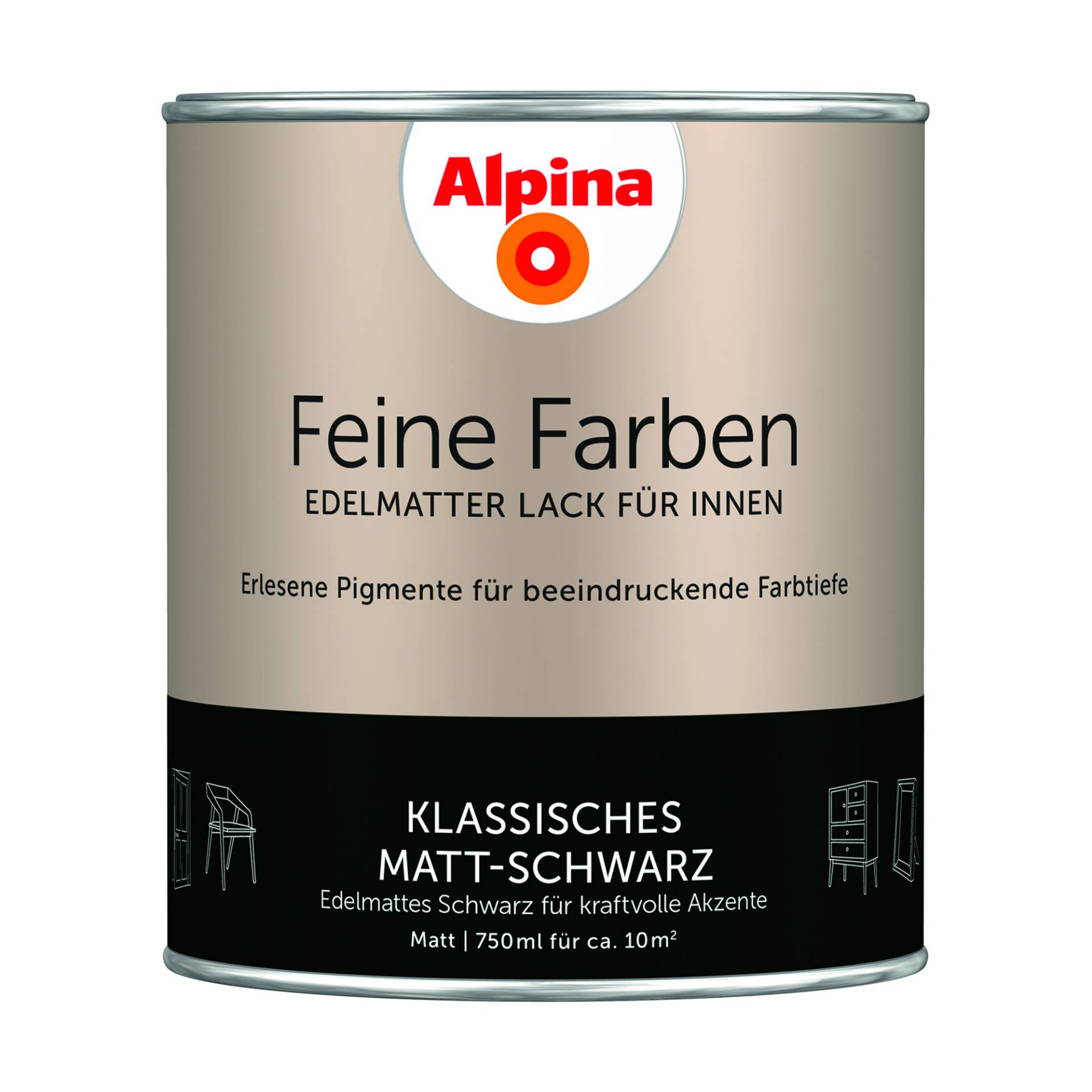 Alpina Feine Farben 'Klassisches Matt-Schwarz' schwarz matt 750 ml von Alpina