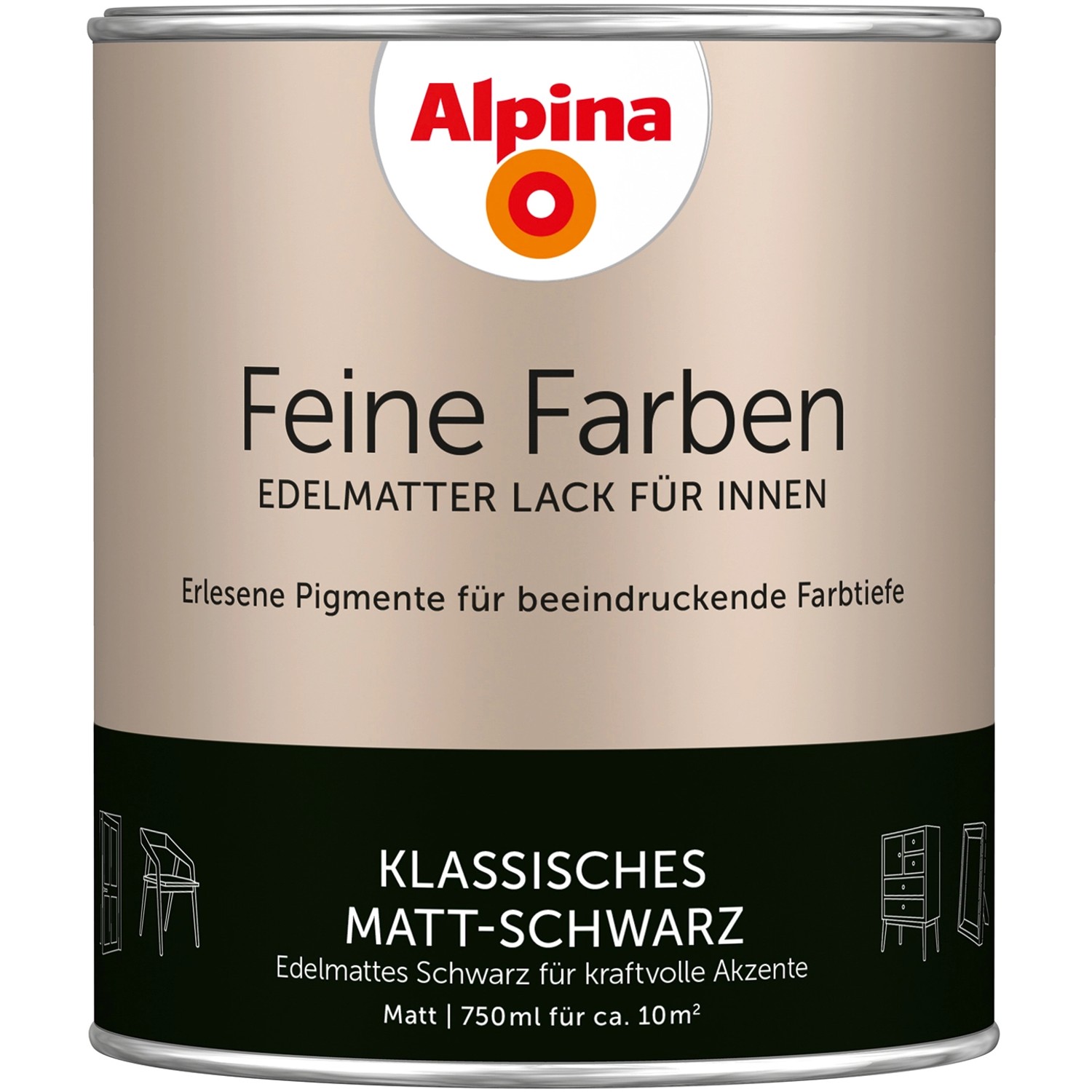 Alpina Feine Farben Lack Klassisches Matt-Schwarz 750 ml von Alpina