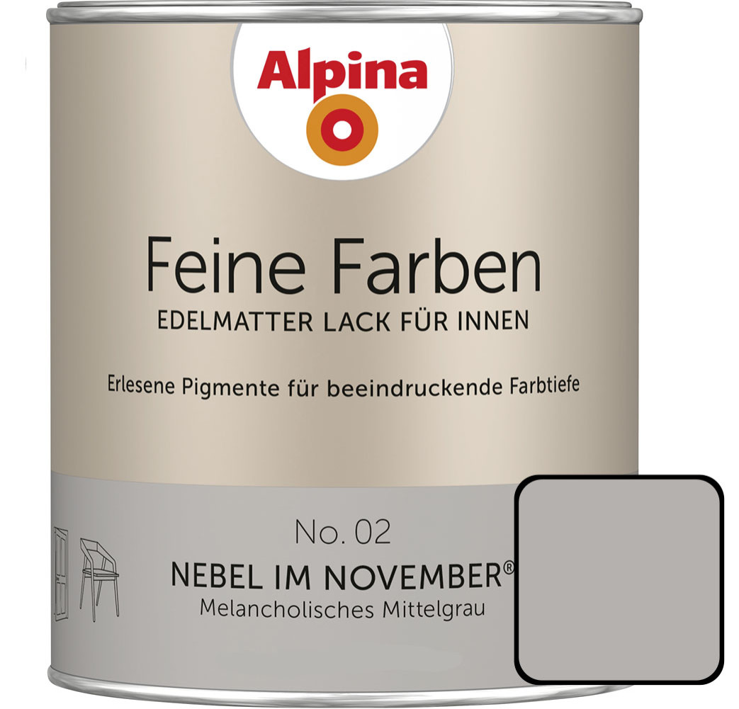 Alpina Feine Farben Lack No. 02 Nebel im November  mittelgrau edelmatt 750 ml von Alpina
