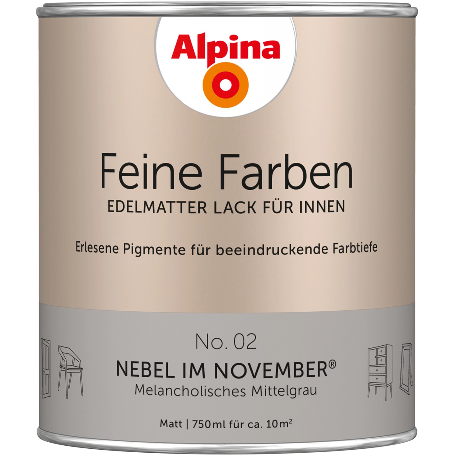 Alpina Feine Farben Lack No. 02  Nebel im November® Grau edelmatt 750 ml von Alpina