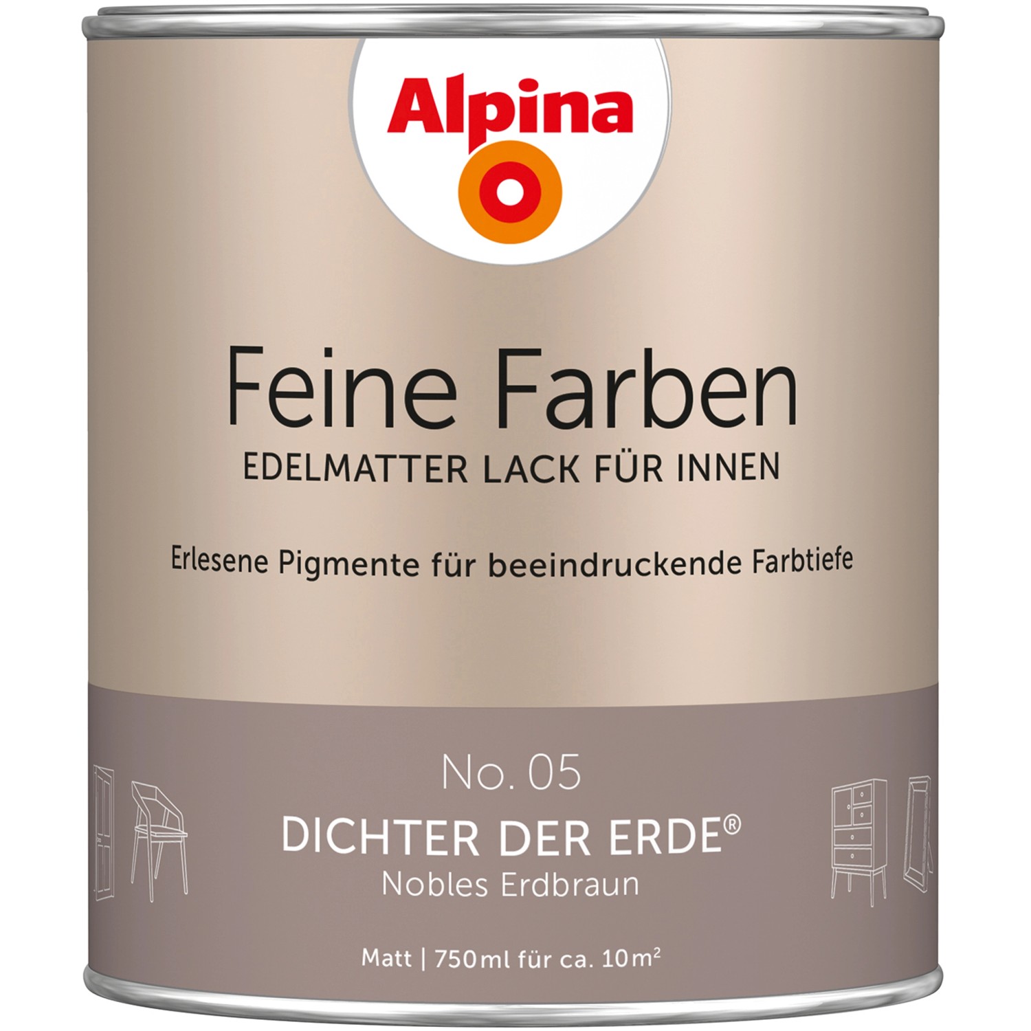 Alpina Feine Farben Lack No. 05  Dichter der Erde® Braun edelmatt 750 ml von Alpina