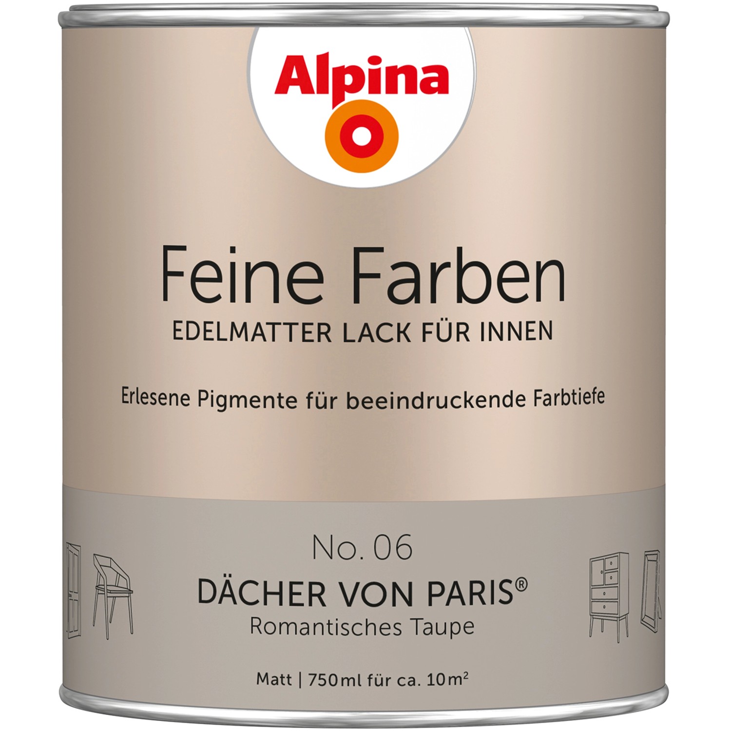 Alpina Feine Farben Lack No. 06  Dächer von Paris® Taupe edelmatt 750 ml von Alpina