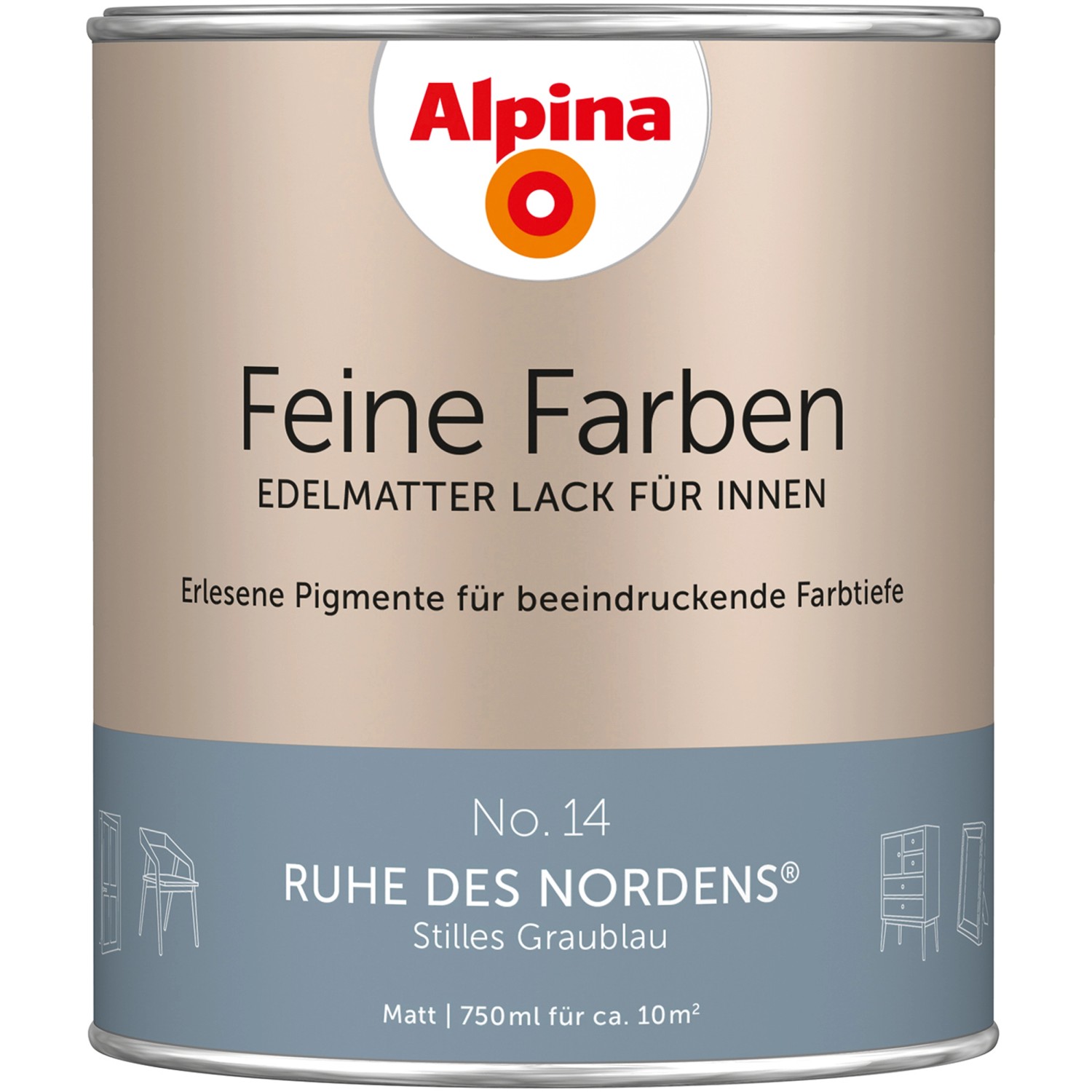 Alpina Feine Farben Lack No. 14  Ruhe des Nordens® Grau edelmatt 750 ml von Alpina