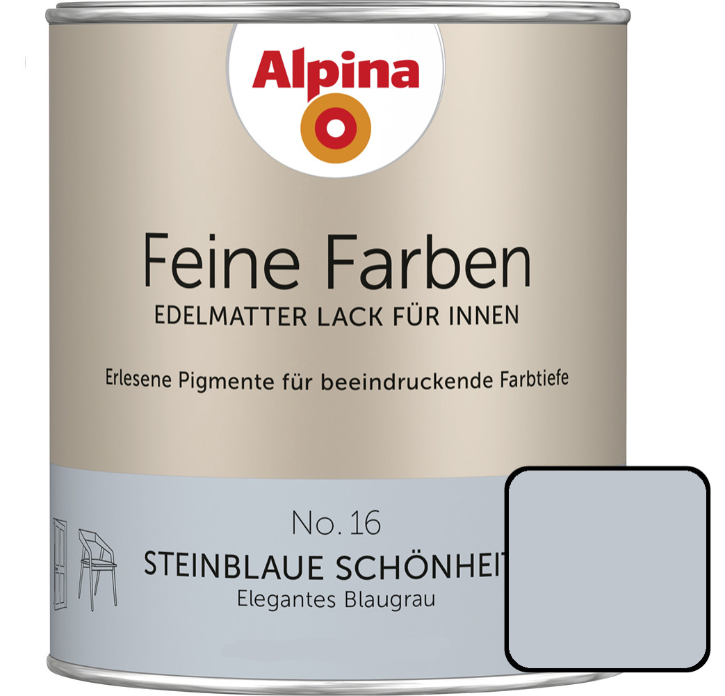 Alpina Feine Farben Lack No. 16 Steinblaue Schönheit  blaugrau edelmatt 750 ml von Alpina