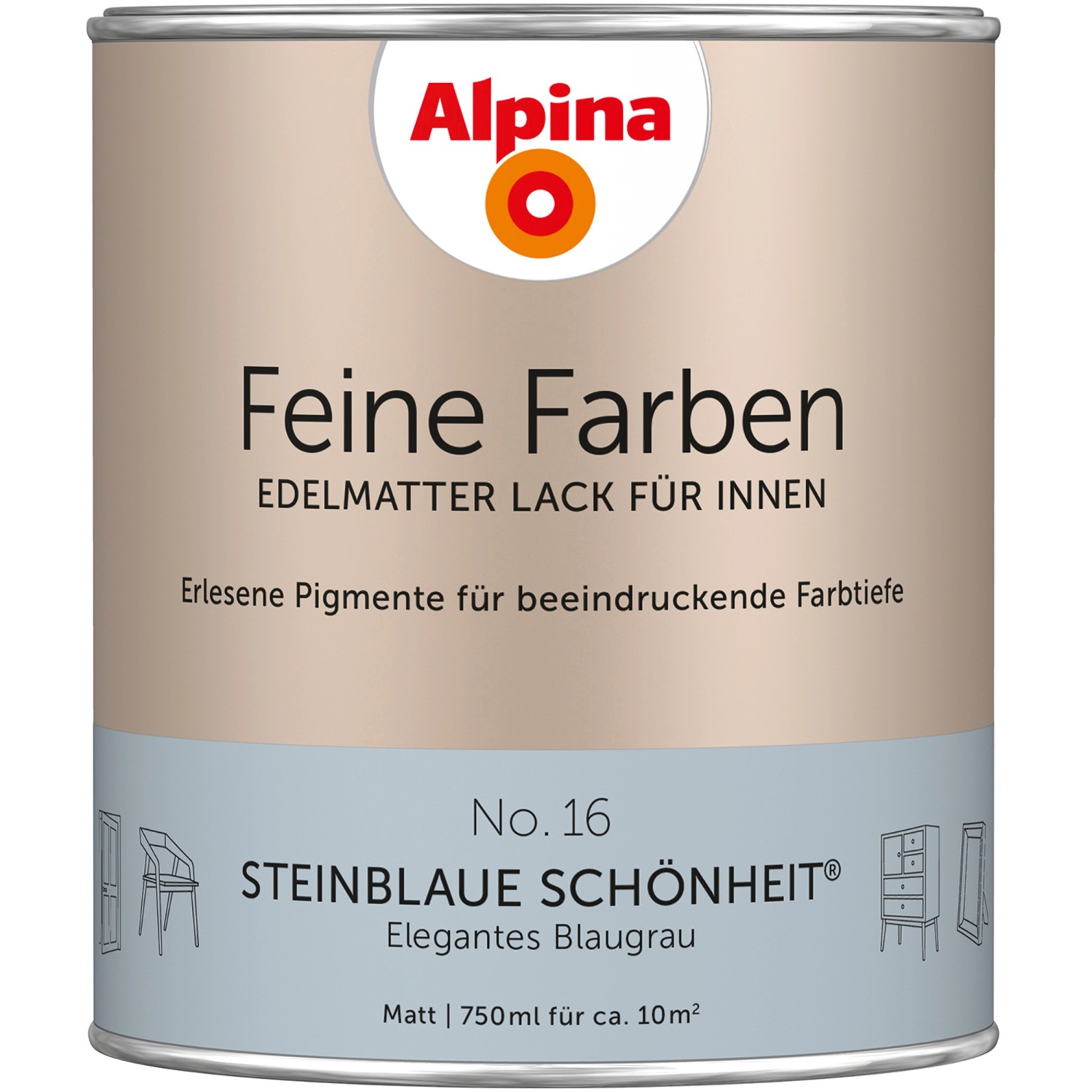 Alpina Feine Farben Lack No. 16 Steinblaue Schönheit ® Blau-Grau edelmatt 750 ml von Alpina