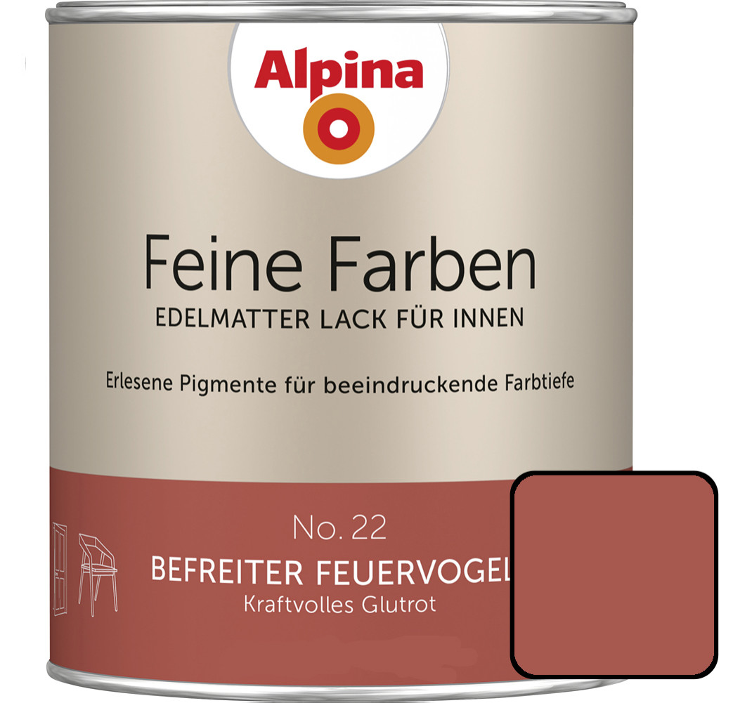 Alpina Feine Farben Lack No. 22 Befreiter Feuervogel  glutrot edelmatt 750 ml von Alpina