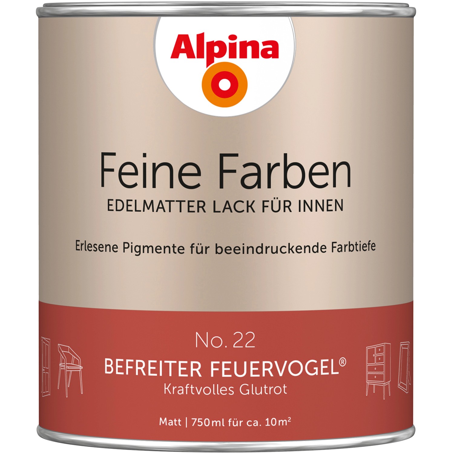 Alpina Feine Farben Lack No. 22  Befreiter Feuervogel® Rot edelmatt 750 ml von Alpina
