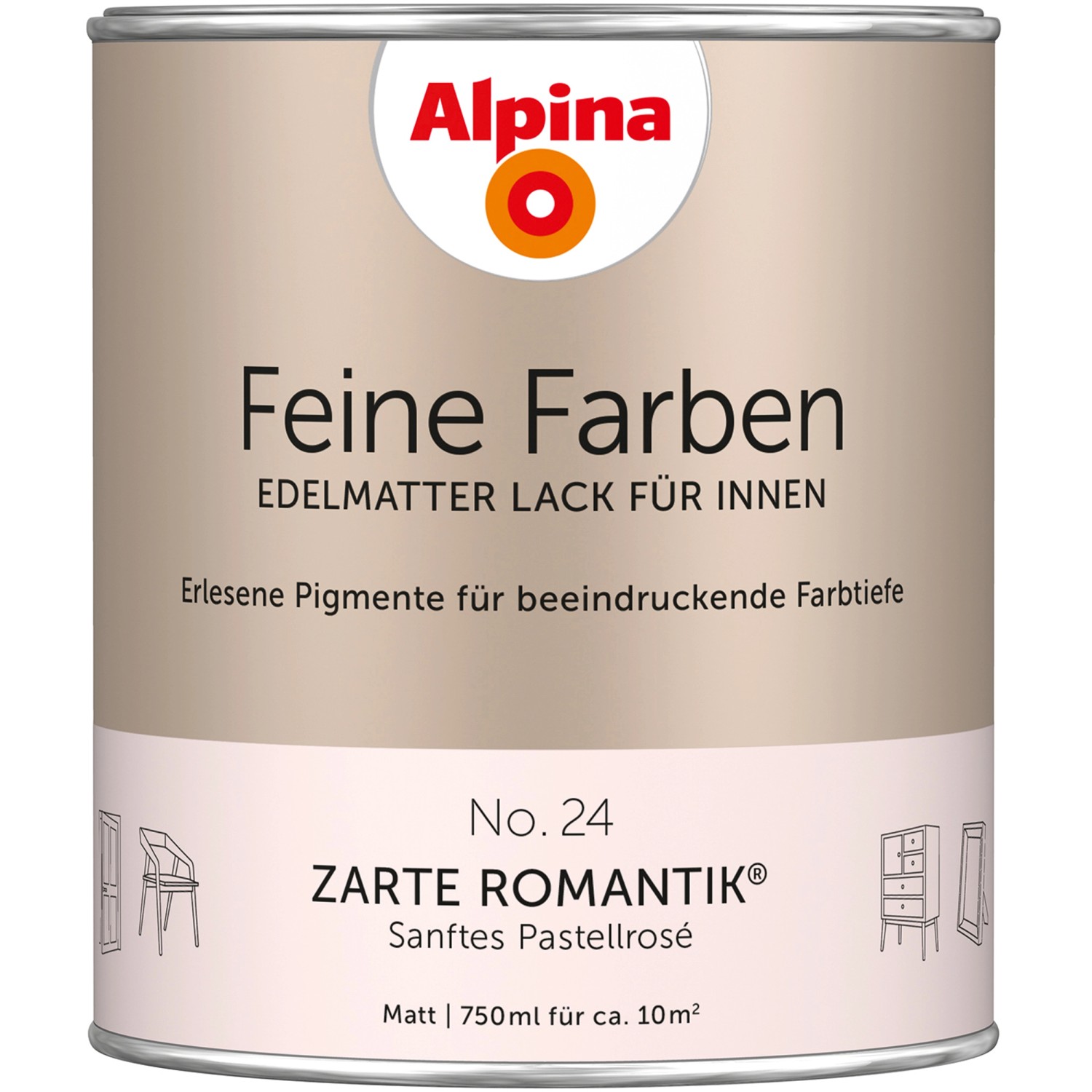 Alpina Feine Farben Lack No. 24  Zarte Romantik® Rosa edelmatt 750 ml von Alpina