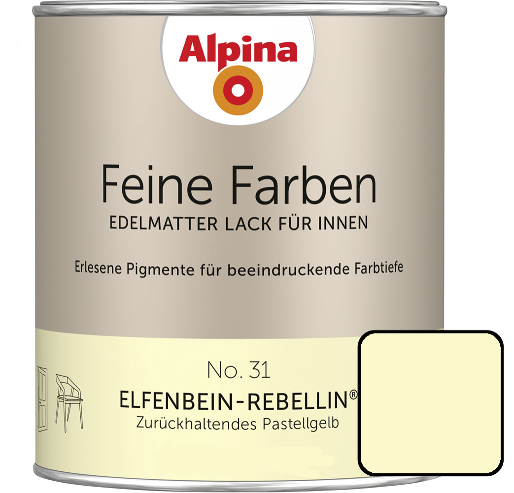 Alpina Feine Farben Lack No. 31 Elfenbein-Rebellin  pastellgelb edelmatt 750 ml von Alpina