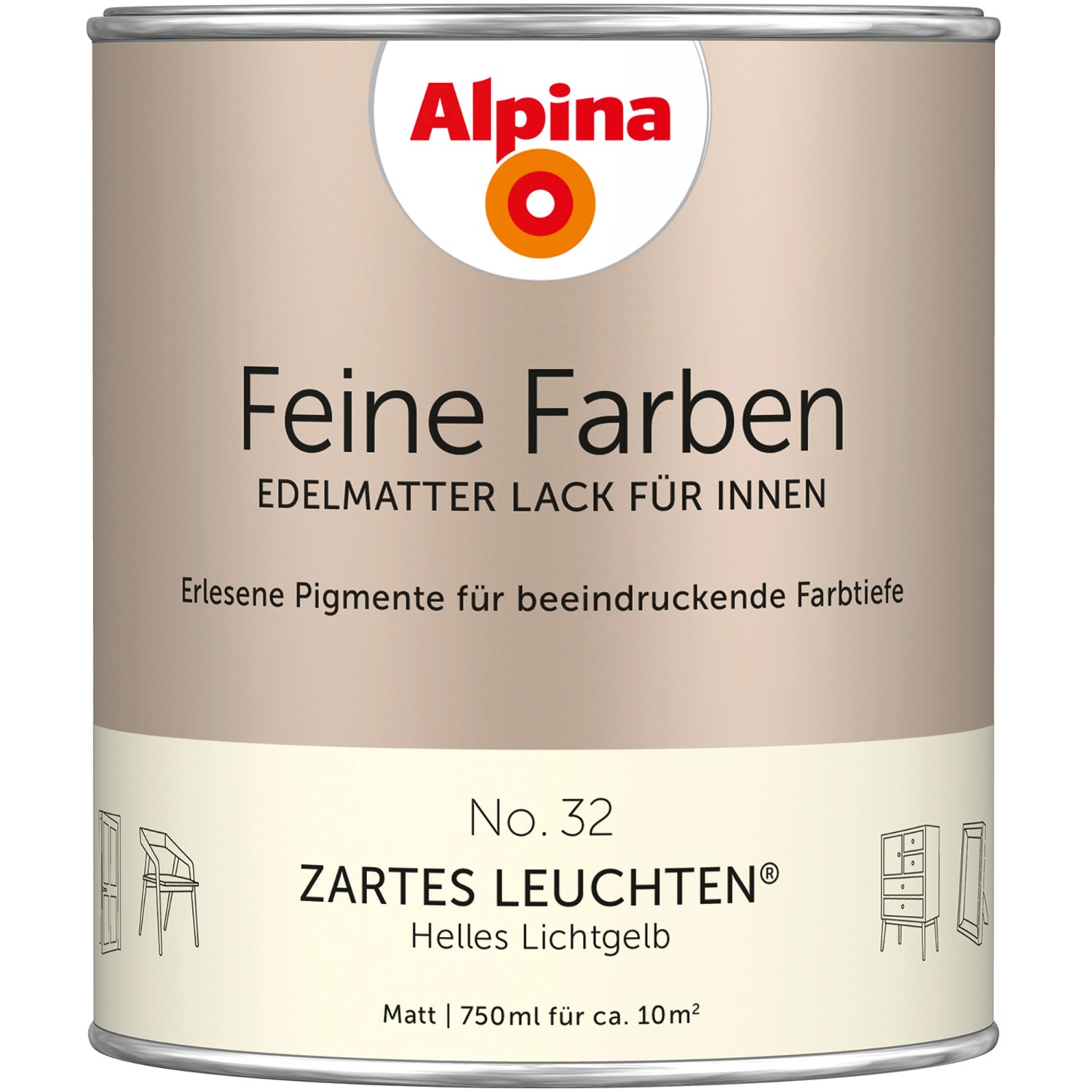 Alpina Feine Farben Lack No. 32  Zartes Leuchten® Gelb edelmatt 750 ml von Alpina