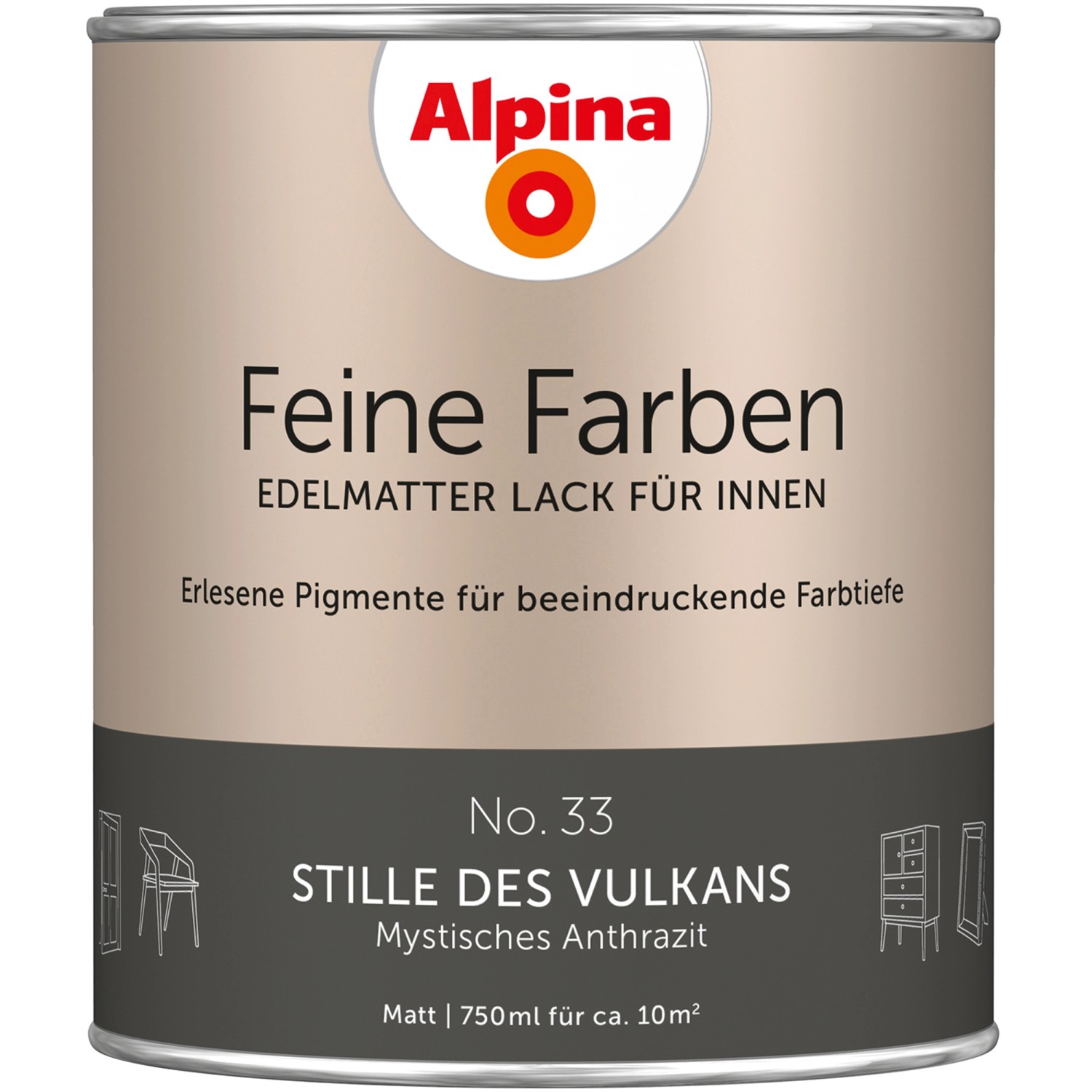 Alpina Feine Farben Lack No. 33 Stille des Vulkans® Anthrazit edelmatt 750 ml von Alpina