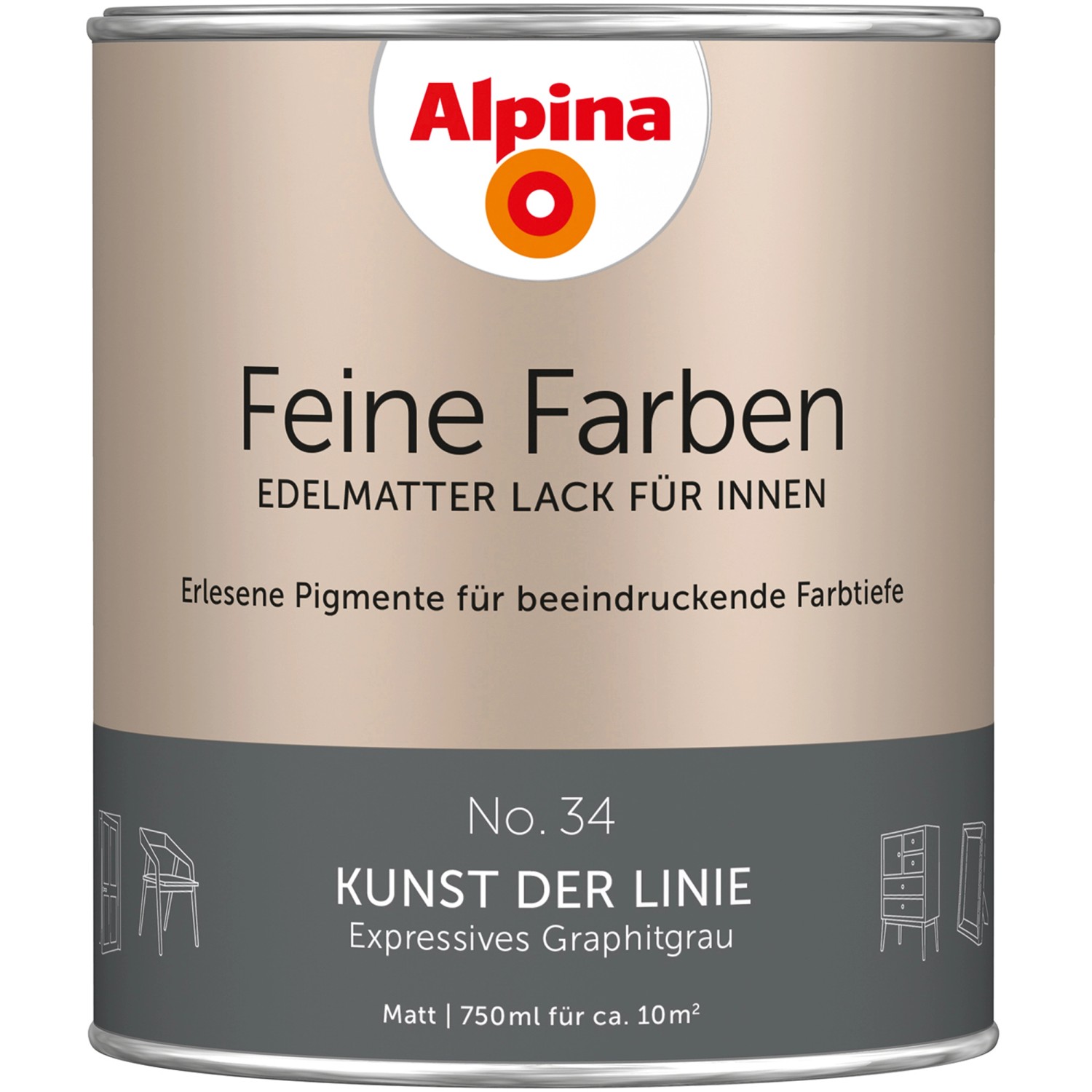 Alpina Feine Farben Lack No. 34 Kunst der Linie® Grau edelmatt 750 ml von Alpina