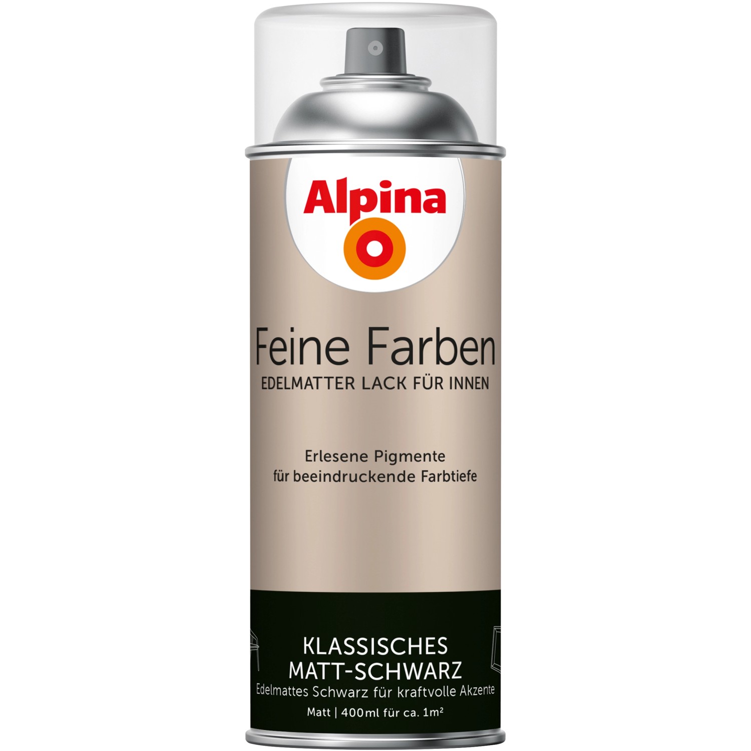 Alpina Feine Farben Sprühlack Klassisches Matt-Schwarz edelmatt 400 ml von Alpina