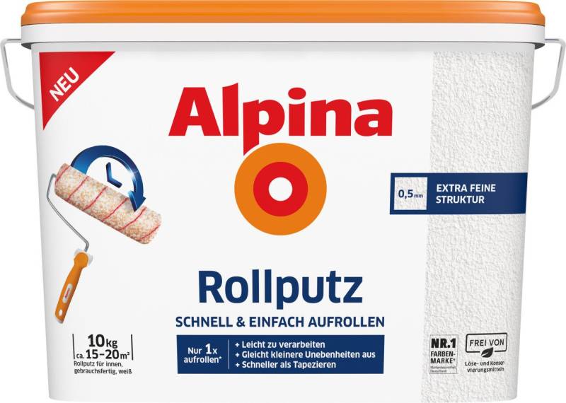 Alpina Gips-Kalk-Putz Alpina Rollputz 10 kg 0,5 mm Körnung weiß von Alpina