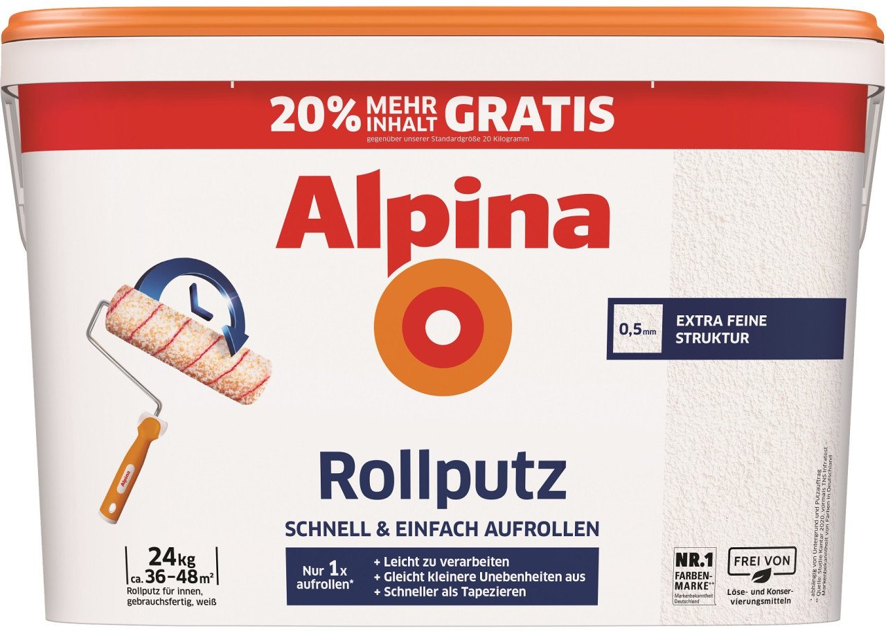 Alpina Gips-Kalk-Putz Alpina Rollputz 24 kg 0,5 mm Körnung weiß von Alpina