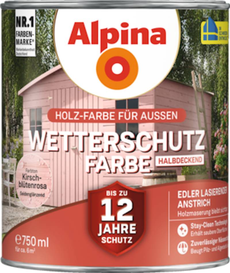 Alpina Holzschutz Wetterschutz-Farbe halbdeckend rosa von Alpina