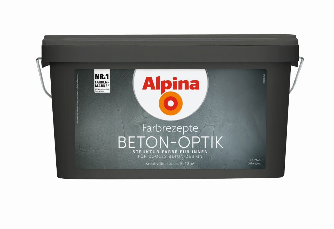 Alpina Innenfarbe Beton-Optik 3 L Basis und 1 L Finish, Dunkel Grau matt von Alpina