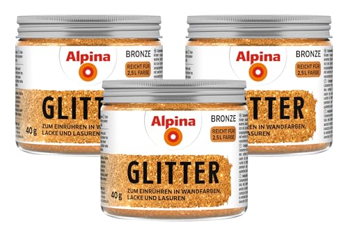 Alpina Kreativ Glitter – Bronzener Glitterzusatz zum Einrühren in Wandfarben, Lacke und Lasuren – abriebfest & UV-Stabil - 40g 3er Pack von Alpina