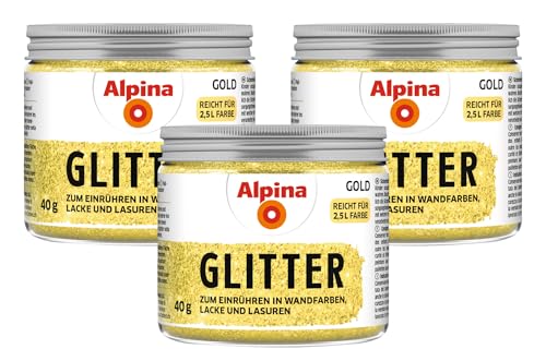 Alpina Kreativ Glitter – Goldener Glitterzusatz zum Einrühren in Wandfarben, Lacke und Lasuren – abriebfest & UV-Stabil - 40g 3er Pack von Alpina