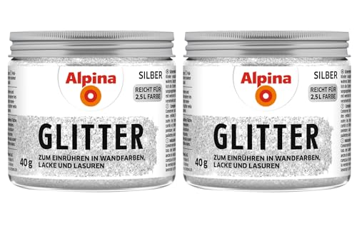 Alpina Kreativ Glitter – Silberner Glitterzusatz zum Einrühren in Wandfarben, Lacke und Lasuren – abriebfest & UV-Stabil - 40g 2er Pack von Alpina