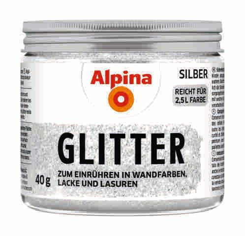 Alpina Kreativ Glitter – Silberner Glitterzusatz zum Einrühren in Wandfarben, Lacke und Lasuren – abriebfest & UV-Stabil - 40g von Alpina