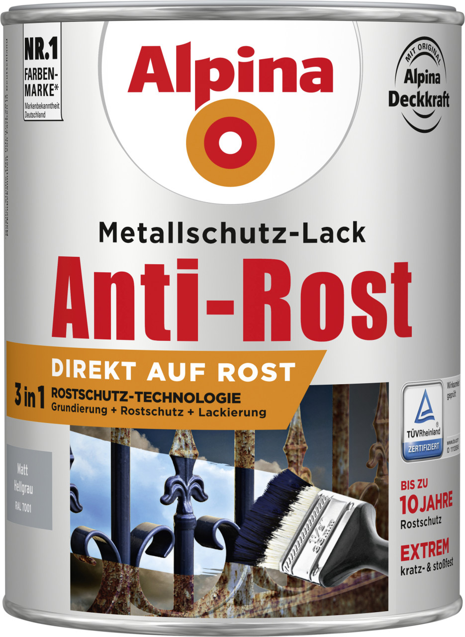 Alpina Metallschutz-Lack Anti-Rost 2,5 L hellgrau matt von Alpina