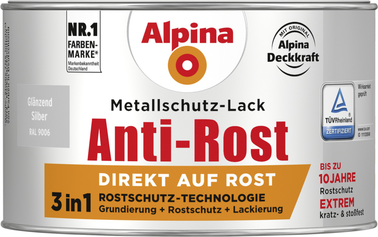 Alpina Metallschutz-Lack Anti-Rost 300 ml silber glänzend von Alpina