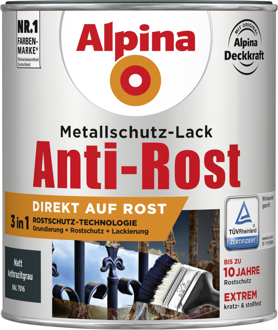 Alpina Metallschutz-Lack Anti-Rost 750 ml anthrazit matt von Alpina