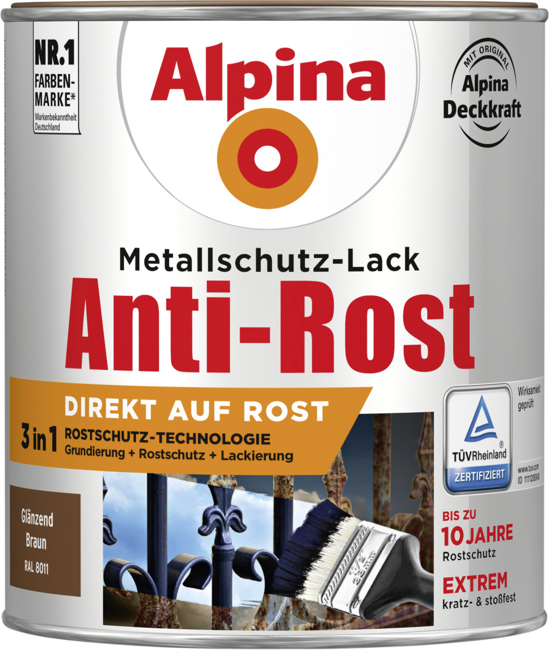 Alpina Metallschutz-Lack Anti-Rost 750 ml braun glänzend von Alpina