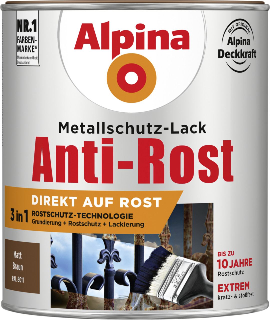 Alpina Metallschutz-Lack Anti-Rost 750 ml braun matt von Alpina
