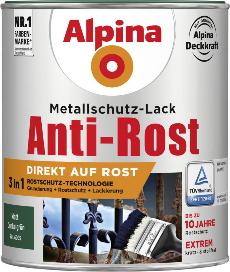 Alpina Metallschutz-Lack Anti-Rost 750 ml dunkelgrün matt von Alpina