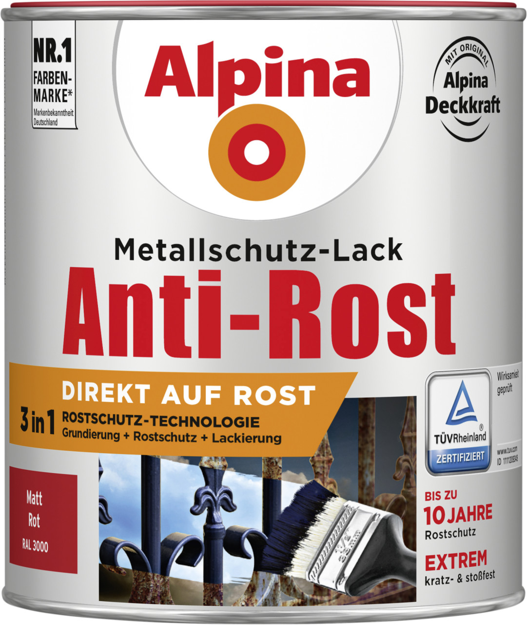 Alpina Metallschutz-Lack Anti-Rost 750 ml rot matt von Alpina