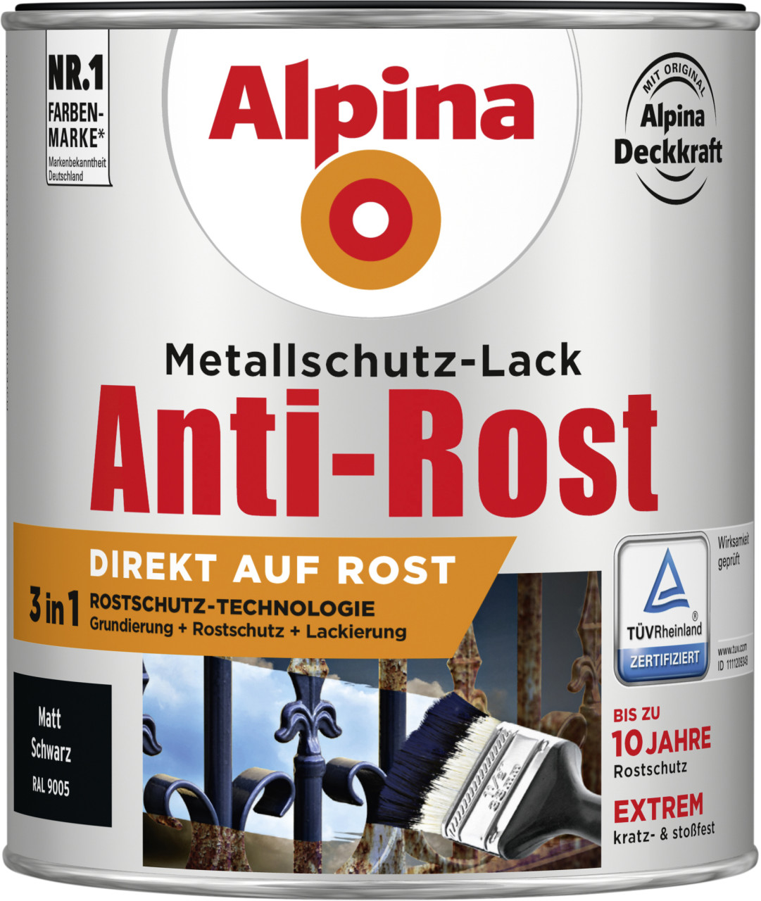 Alpina Metallschutz-Lack Anti-Rost 750 ml schwarz matt von Alpina