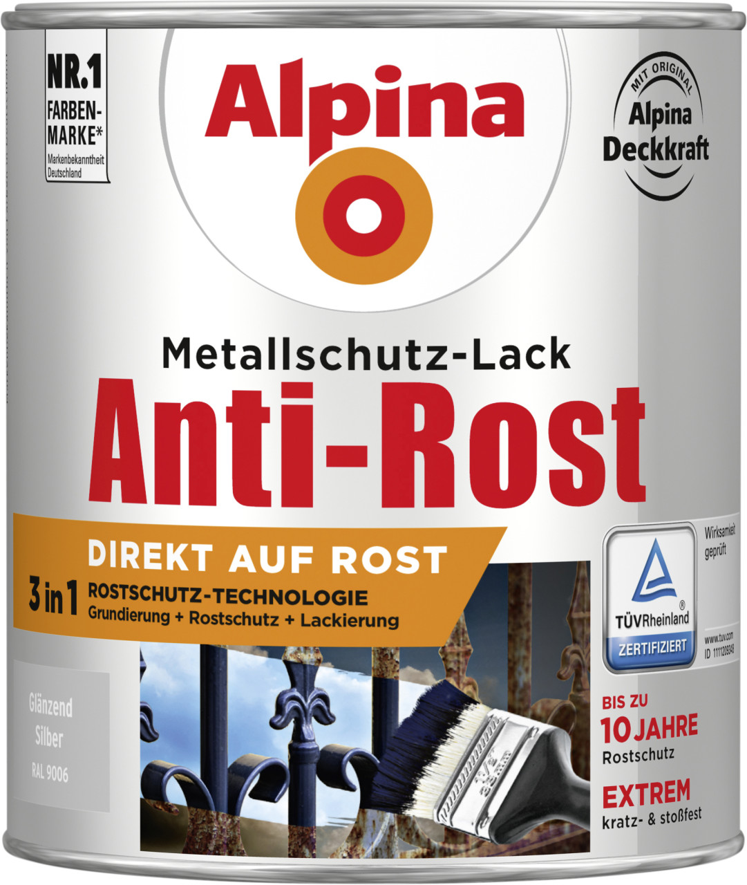 Alpina Metallschutz-Lack Anti-Rost 750 ml silber glänzend von Alpina