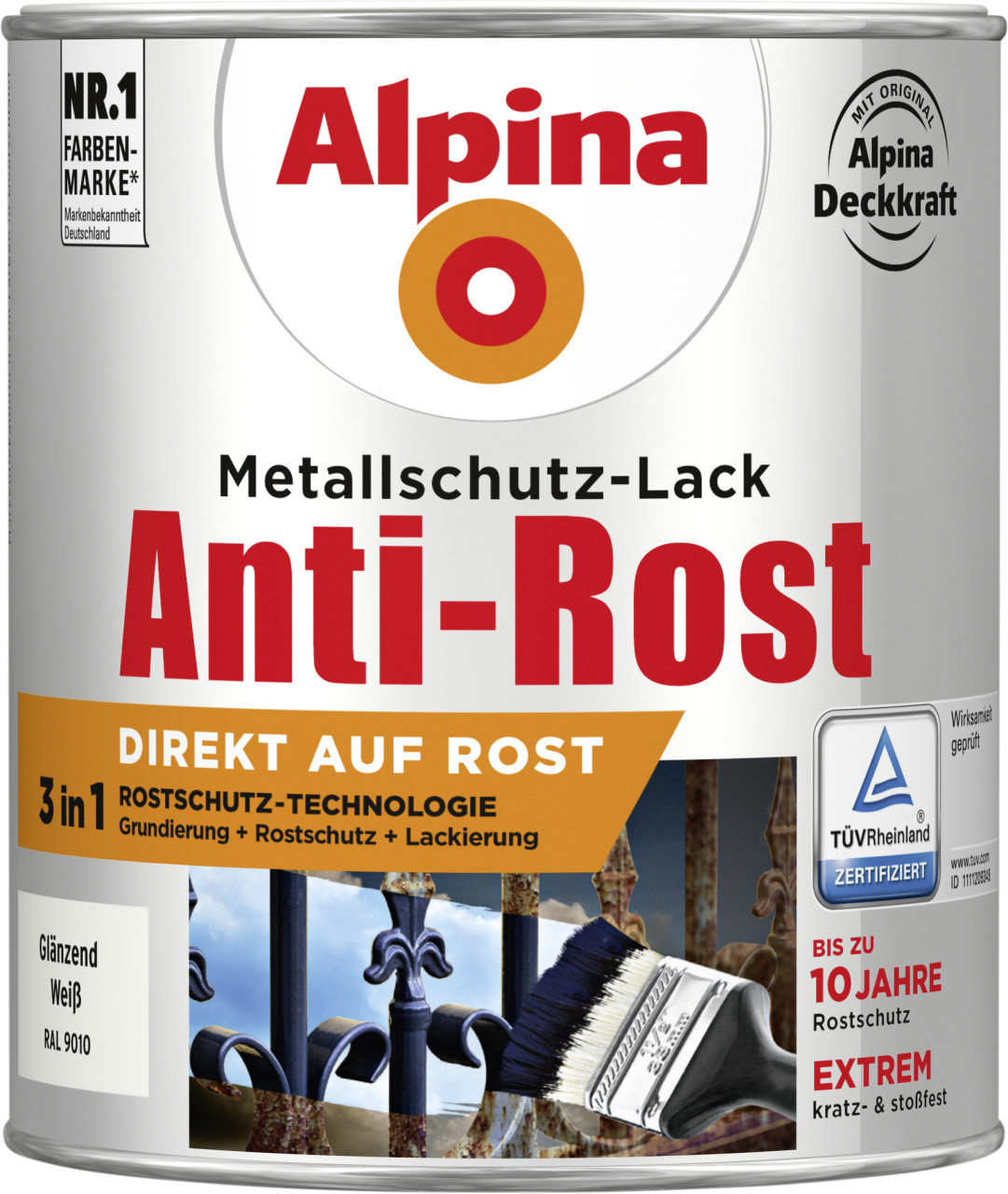 Alpina Metallschutz-Lack Anti-Rost 750 ml weiß glänzend von Alpina