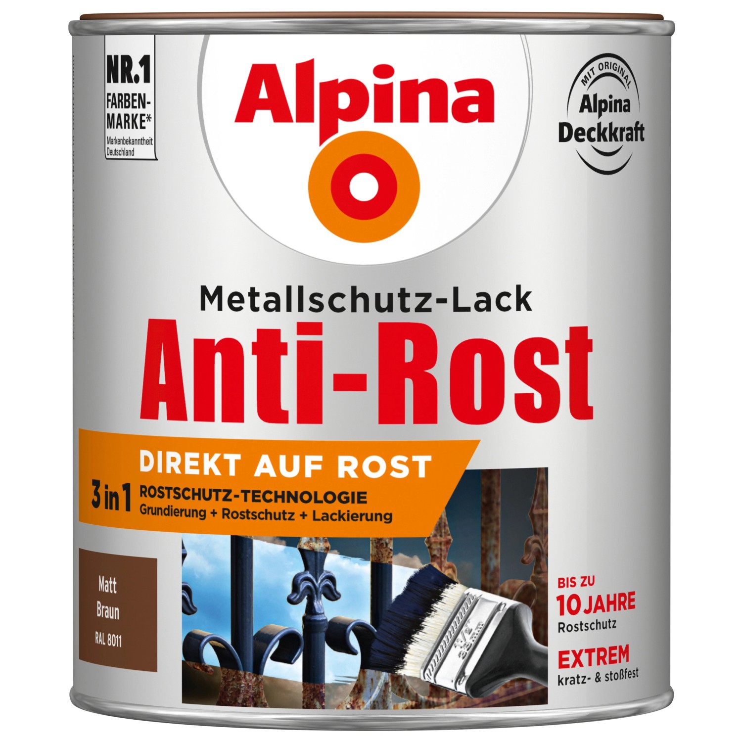 Alpina Metallschutz-Lack Anti-Rost Braun matt 750 ml von Alpina